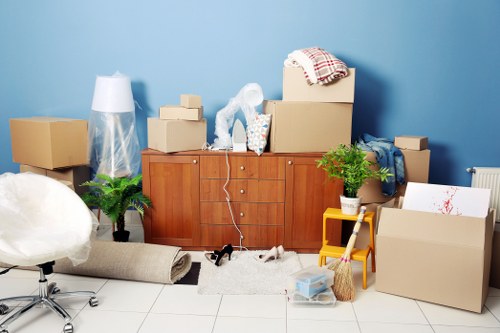 Cardboard and packing materials separated for recycling after a move